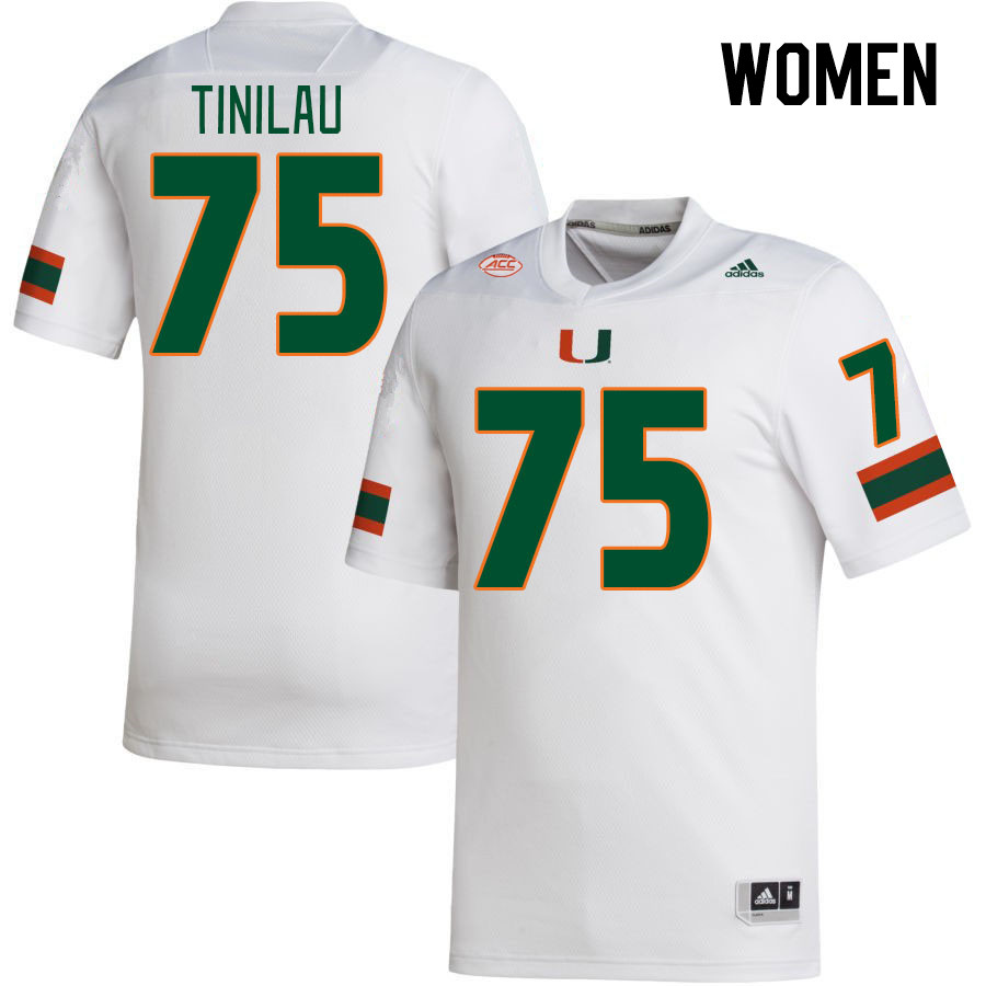 Women #75 Frankie Tinilau Miami Hurricanes College Football Jerseys Stitched Sale-White